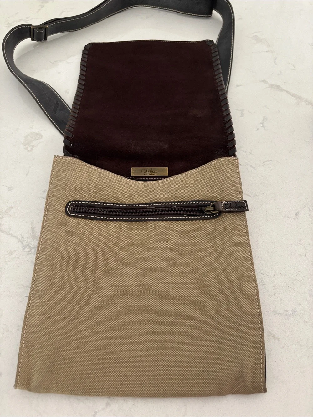 Cole Haan Dark Brown Leather Messenger with Whipstitch Trim